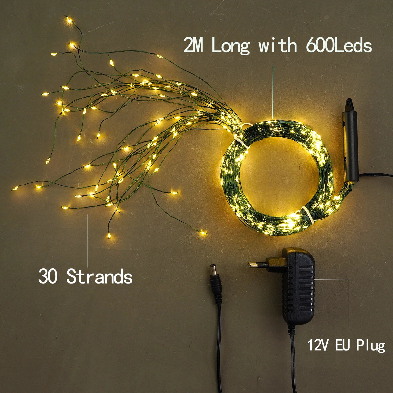 12V 600LED Natal Fairy Lights String Tree Branch Garland Iluminação Holiday Ornamentos Party Room Decorações para Casa 2024